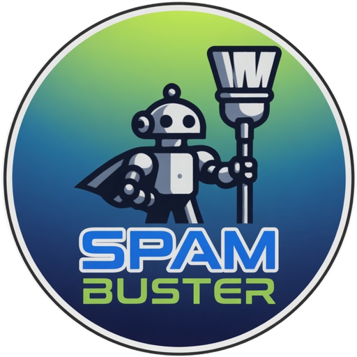 SpamBuster mascot holding a broom